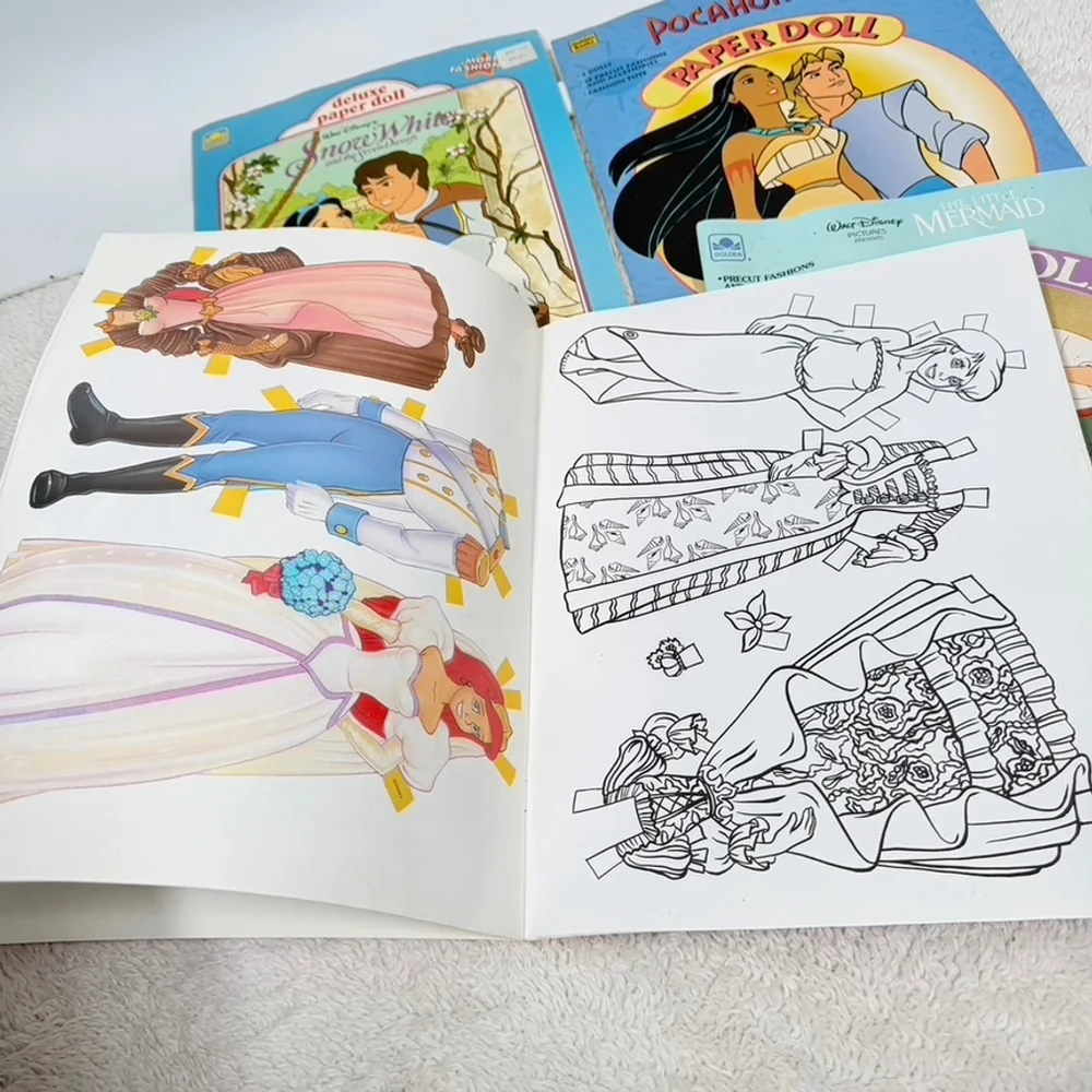 6 Golden Book Disney Movie PaperDolls: Snow White/Pocahontas/Mermaid+ Complete
